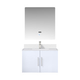 Lexora Geneva 30 in. W Glossy White Wall Mount Bath Vanity Cabinet, Cultured Marble Top, Faucet Set, and 30 in. LED Mirror