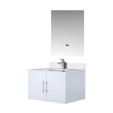 Lexora Geneva 30 in. W Glossy White Wall Mount Bath Vanity Cabinet, Cultured Marble Top, Faucet Set, and 30 in. LED Mirror