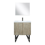 Lexora Lancy 30 inch W x 20 in D Rustic Acacia Bath Vanity Cabinet, White Quartz Top, Gun Metal Faucet Set and 28 in Mirror