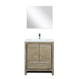 Lexora Lafarre 30 inch W x 20 in D Rustic Acacia Bath Vanity Cabinet, White Quartz Top, Chrome Faucet Set and 28 in Mirror