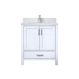 Lexora Jacques 30 in. W White Bath Vanity Cabinet, White Quartz Top, and Faucet Set