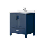 Lexora LVJ30SE201 Jacques 30 in. W Navy Blue Bath Vanity Cabinet, White Quartz Top, and Faucet Set