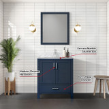 Lexora  LJ342230SEDSM28 Jacques 30 in. W x 22 in. D Navy Blue Bath Vanity, Carrara Marble Top, and 28 in. Mirror