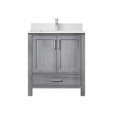 Lexora LVJ30SD301 Jacques 30 in. W Distressed Grey Bath Vanity Cabinet, Cultured Marble Top, and Faucet Set