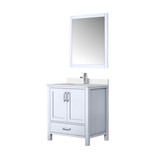 Lexora Jacques 30 in. W White Bath Vanity Cabinet, Cultured Marble Top, Faucet Set, and 28 in. Mirror