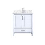 Lexora LVJ30SA101 Jacques 30 in. W White Bath Vanity Cabinet, Carrara Marble Top, and Faucet Set