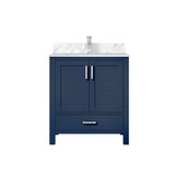 Lexora LVJ30SE101 Jacques 30 in. W Navy Blue Bath Vanity Cabinet, Carrara Marble Top, and Faucet Set