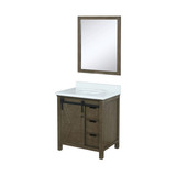 Lexora Marsyas 30 inch W Rustic Brown Bath Vanity Cabinet, Cultured Marble Countertop and 28 in Mirror