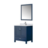 Lexora LJ342230SEDSM28F Jacques 30 in. W Navy Blue Bath Vanity Cabinet, Carrara Marble Top, Faucet Set, and 28 in. Mirror