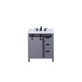 Lexora Marsyas 30 inch W Dark Grey Bath Vanity Cabinet, Carrara Marble Countertop and Faucet Set