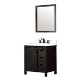 Lexora Marsyas 30 inch W Brown Bath Vanity Cabinet, Cultured Marble Countertop, Faucet Set and 28 in Mirror