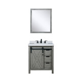 Lexora Marsyas 30 inch W Ash Grey Bath Vanity Cabinet, Cultured Marble Countertop, Faucet Set and 28 in Mirror