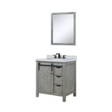 Lexora Marsyas 30 inch W Ash Grey Bath Vanity Cabinet, Cultured Marble Countertop, Faucet Set and 28 in Mirror
