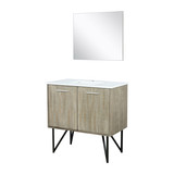 Lexora LLC36SKSOSM28 Lancy 36 inch W x 20 in D Rustic Acacia Bath Vanity Cabinet, White Quartz Top and 28 in Mirror