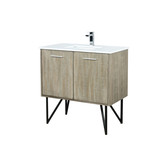 Lexora LLC36SKSOS000FCH Lancy 36 inch W x 20 in D Rustic Acacia Bath Vanity Cabinet, White Quartz Top and Chrome Faucet Set