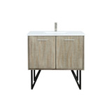 Lexora LLC36SKSOS000FBN Lancy 36 inch W x 20 in D Rustic Acacia Bath Vanity Cabinet, White Quartz Top and Brushed Nickel Faucet Set