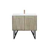 Lexora Lancy 36 inch W x 20 in D Rustic Acacia Bath Vanity Cabinet, White Quartz Top and Rose Gold Faucet Set