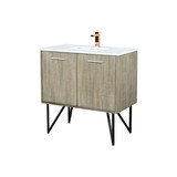 Lexora Lancy 36 inch W x 20 in D Rustic Acacia Bath Vanity Cabinet, White Quartz Top and Rose Gold Faucet Set