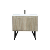 Lexora LLC36SKSOS000FGM Lancy 36 inch W x 20 in D Rustic Acacia Bath Vanity Cabinet, White Quartz Top and Gun Metal Faucet Set