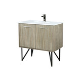 Lexora LVLY36SRA303 Lancy 36 inch W x 20 in D Rustic Acacia Bath Vanity Cabinet, Cultured Marble Top and Gun Metal Faucet Set