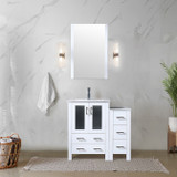 Lexora  LVV36S24A600 Volez 36 in W x 18.25 in D White Single Bath Vanity with Side Cabinet, and White Ceramic Top