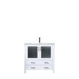 Lexora Volez 36 inch W White Bath Vanity Cabinet, White Ceramic Top, and Faucet Set