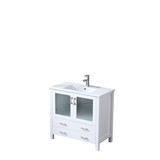 Lexora Volez 36 inch W White Bath Vanity Cabinet, White Ceramic Top, and Faucet Set