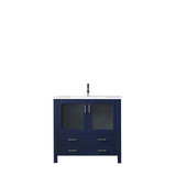 Lexora Volez 36 inch W Navy Blue Bath Vanity Cabinet, White Ceramic Top, and Faucet Set