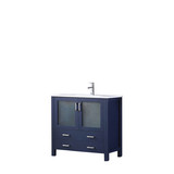 Lexora Volez 36 inch W Navy Blue Bath Vanity Cabinet, White Ceramic Top, and Faucet Set