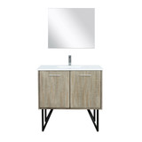 Lexora Lancy 36 inch W x 20 in D Rustic Acacia Bath Vanity Cabinet, White Quartz Top, Chrome Faucet Set and 28 in Mirror