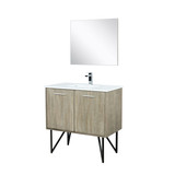 Lexora Lancy 36 inch W x 20 in D Rustic Acacia Bath Vanity Cabinet, White Quartz Top, Chrome Faucet Set and 28 in Mirror