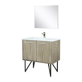 Lexora LVLY36SRA312 Lancy 36 inch W x 20 in D Rustic Acacia Bath Vanity Cabinet, Cultured Marble Top, Brushed Nickel Faucet Set and 28 in Mirror