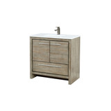 Lexora Lafarre 36 inch W x 20 in D Rustic Acacia Bath Vanity Cabinet, Cultured Marble Top and Gun Metal Faucet Set