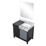 Lexora LZ342236SLISM30 Zilara 36 inch W Black and Grey Bath Vanity Cabinet, Castle Grey Marble Top and 30 in Mirror