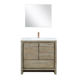 Lexora LLF36SKSOSM28FRG Lafarre 36 inch W x 20 in D Rustic Acacia Bath Vanity Cabinet, White Quartz Top, Rose Gold Faucet Set and 28 in Mirror