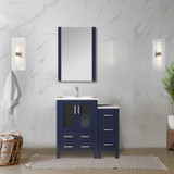 Lexora  LV341836SEESM22 Volez 36 in W x 18.25 in D Navy Blue Bath Vanity with Side Cabinet and 22 in Mirror