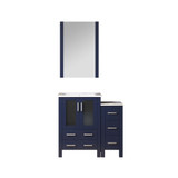Lexora LV341836SEESM22 Volez 36 inch W Navy Blue Bath Vanity Cabinet with Side Cabinet and 22 in Mirror