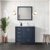 Lexora  LVJ36SE300R Jacques 36 in. W x 22 in. D Right Offset Navy Blue Bath Vanity and Cultured Marble Top