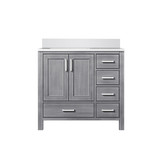 Lexora Jacques 36 in. W Left Offset Distressed Grey Bath Vanity Cabinet and Cultured Marble Top