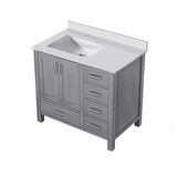 Lexora Jacques 36 in. W Left Offset Distressed Grey Bath Vanity Cabinet and Cultured Marble Top
