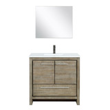 Lexora LLF36SKSOSM28FGM Lafarre 36 inch W x 20 in D Rustic Acacia Bath Vanity Cabinet, White Quartz Top, Gun Metal Faucet Set and 28 in Mirror