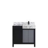Lexora Zilara 36 inch W Black and Grey Bath Vanity Cabinet, Castle Grey Marble Top and Matte Black Faucet Set