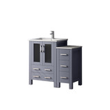 Lexora LVV36S24B601 Volez 36 inch W Dark Grey Vanity Cabinet with Side Cabinet, White Ceramic Top, and Faucet Set