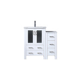 Lexora Volez 36 inch W White Vanity Cabinet with Side Cabinet, White Ceramic Top, and Faucet Set