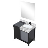 Lexora Zilara 36 inch W Black and Grey Bath Vanity Cabinet, Castle Grey Marble Top, Matte Black Faucet Set and 30 in Mirror