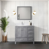 Lexora  LVJ36SD310L Jacques 36 in. W x 22 in. D Left Offset Distressed Grey Bath Vanity, Cultured Marble Top, and 34 in. Mirror