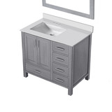 Lexora LVJ36SD310L Jacques 36 in. W Left Offset Distressed Grey Bath Vanity Cabinet, Cultured Marble Top, and 34 in. Mirror
