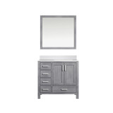 Lexora Jacques 36 in. W Right Offset Distressed Grey Bath Vanity Cabinet, Cultured Marble Top, and 34 in. Mirror