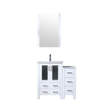 Lexora Volez 36 inch W White Bath Vanity Cabinet with Side Cabinet, Faucet Set, and 22 in Mirror