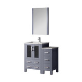Lexora Volez 36 inch W Dark Grey Bath Vanity Cabinet with Side Cabinet, Faucet Set, and 22 in Mirror